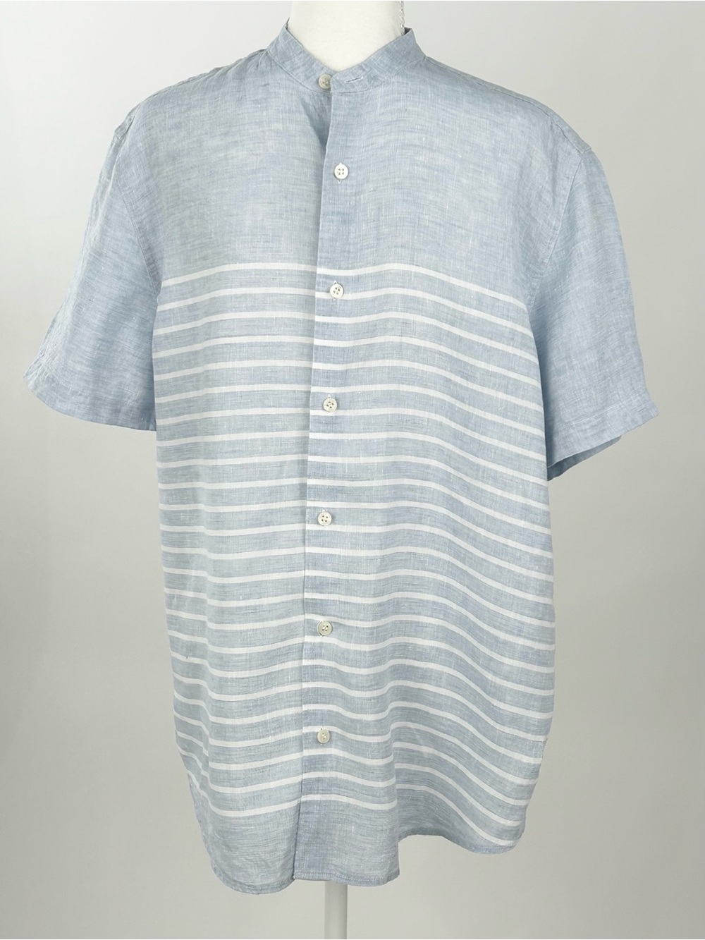Murano Baird McNutt Linen Shirt Men M Blue Stripe Band Collar Resort
